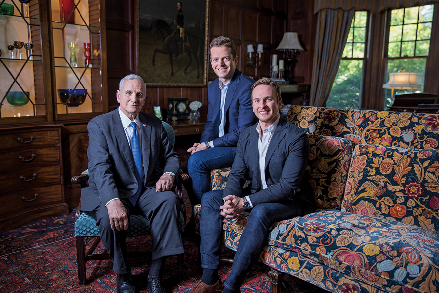 A portrait of Mark, Eric and Andrew Dayton sitting in a room at the Governor's Mansion.