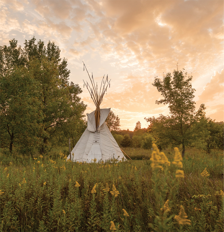 A tipi for campers in the woods at Upper Sioux Agency State Park near Granite Falls.