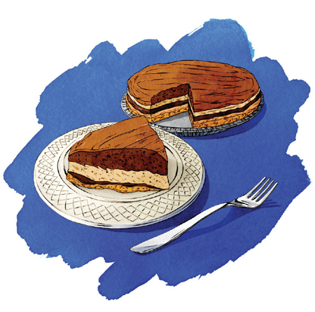 A illustration of the five layer chocolate pie from Betty's Pies.
