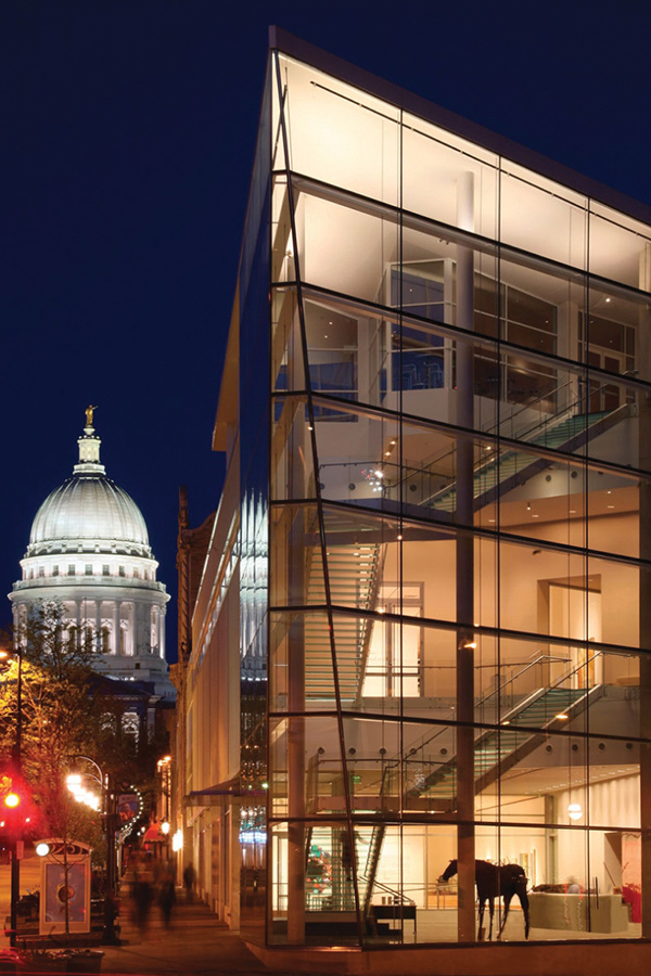 The Madison Museum of Contemporary Art at night.