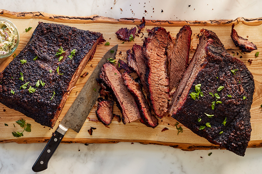 Surly's brisket on a cutting board.