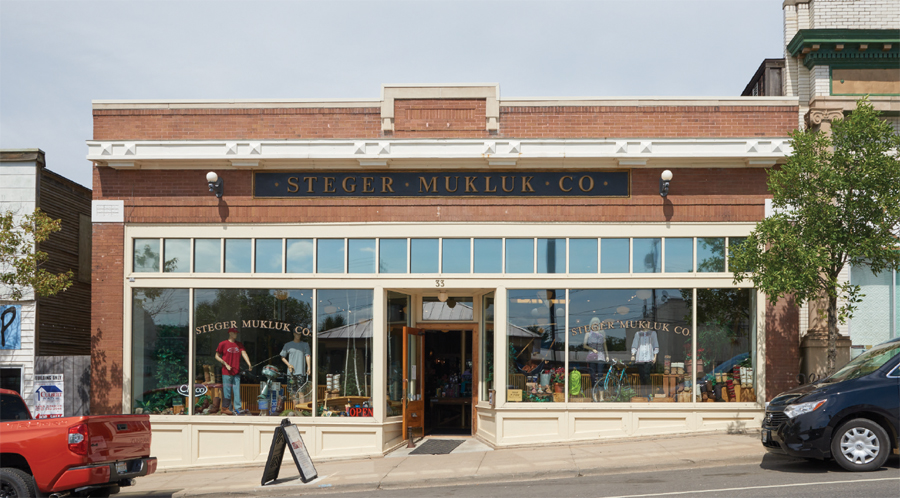 The storefront of Steger Mukluks in Ely, Minnesota.
