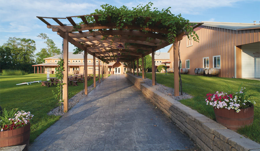 The pathway leading up to the tasting room at Crow River Winery.