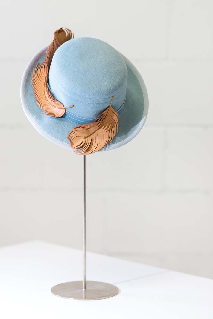 A hat by Celina Kane.