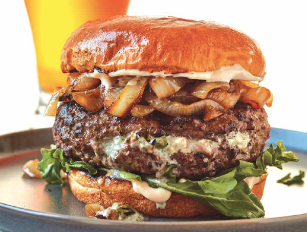 Blue Cheese Stuffed Bison Burgers With Grilled Onions Recipe Minnesota Monthly