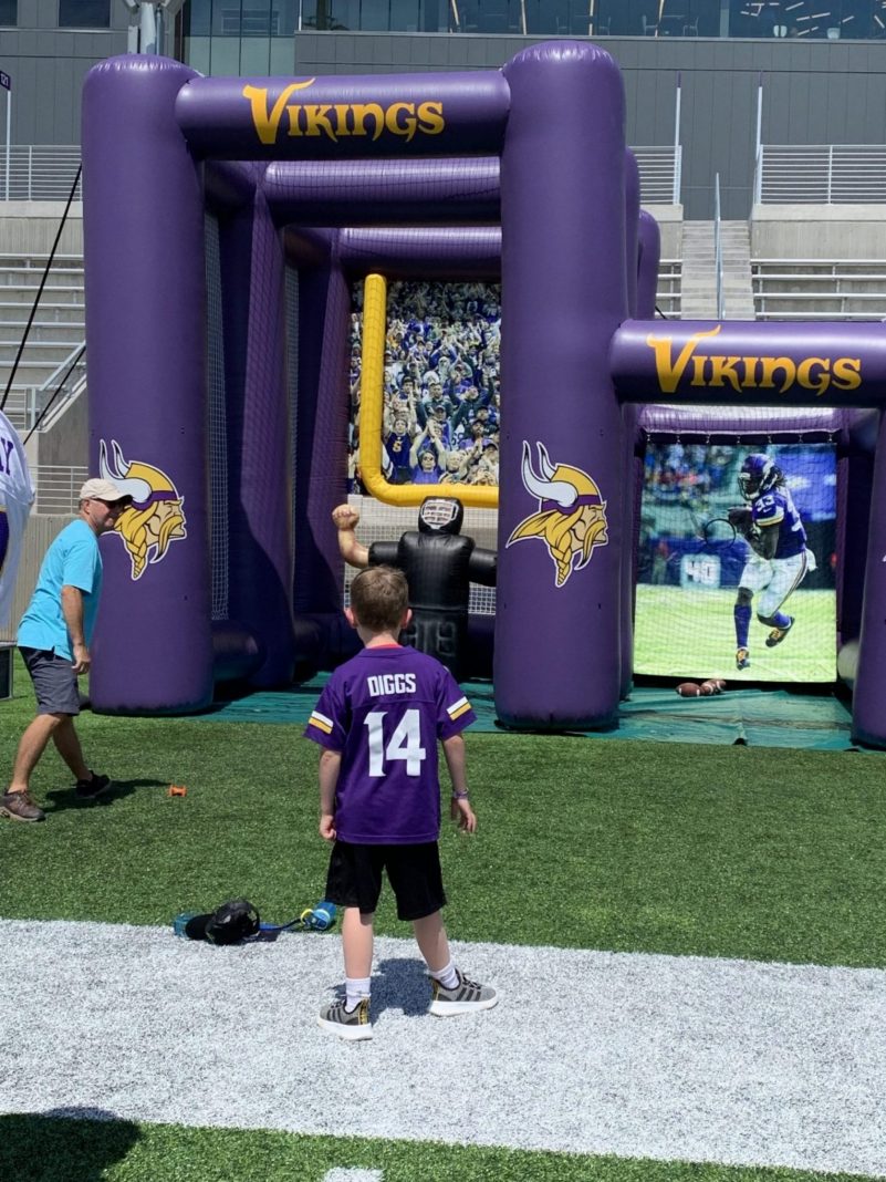 Inflatable field goal kick at the Vikings training camp