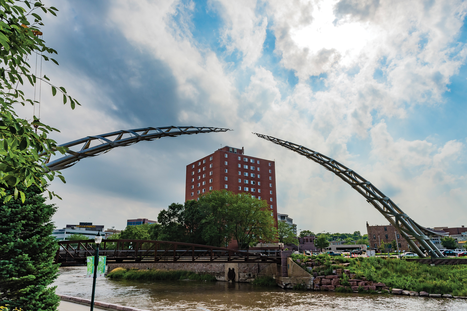 The Arc of Dreams towering over Falls Park in Sioux Falls