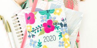 A floral 2020 planner and pens