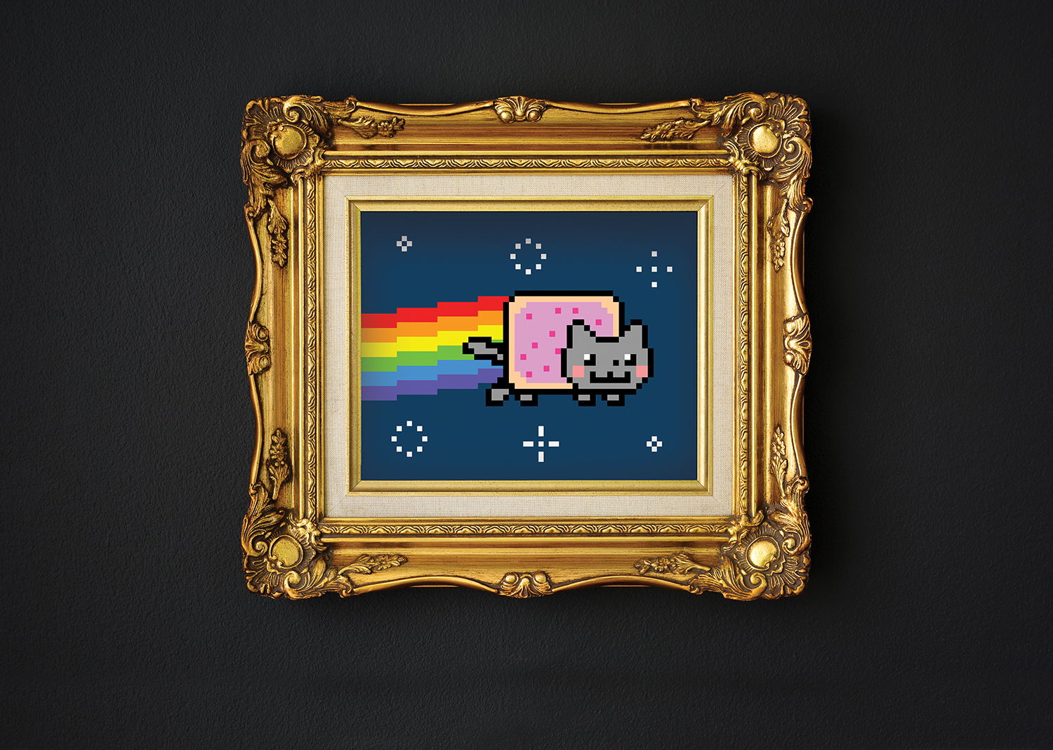 The internet-famous Nyan Cat in a gilded frame