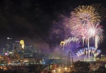 Aquatennial fireworks in Minneapolis