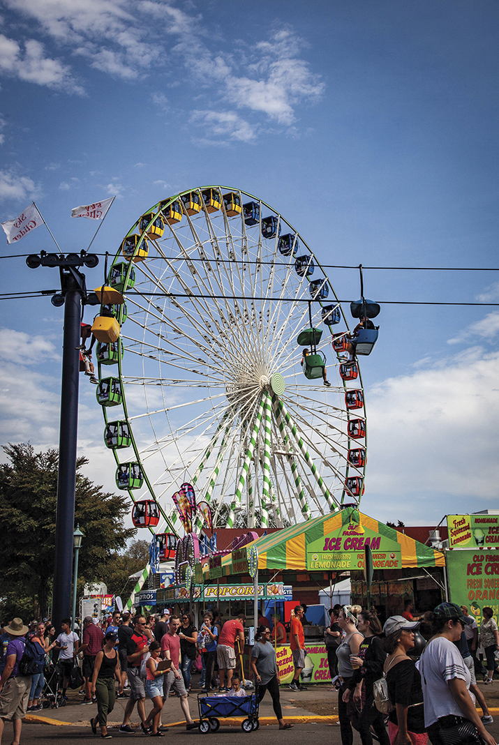 Fair visitors can get a bird's-eye view of the action from the Midway rides and the SkyGlider ride.