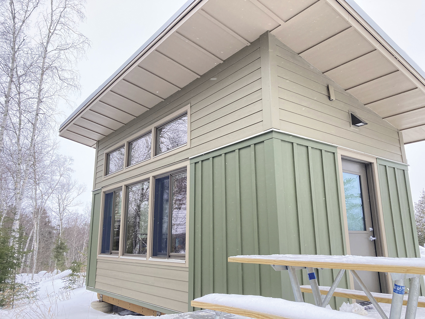Modern cabin construction ensures having a warm retreat after forays onto Lake Vermilion and the surrounding snowshoeing trails