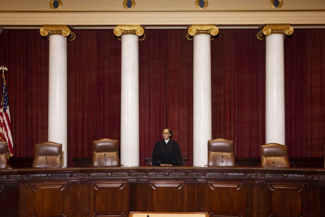 Natalie Hudson in the Capitol Courtroom of the Judicial Center in St. Paul