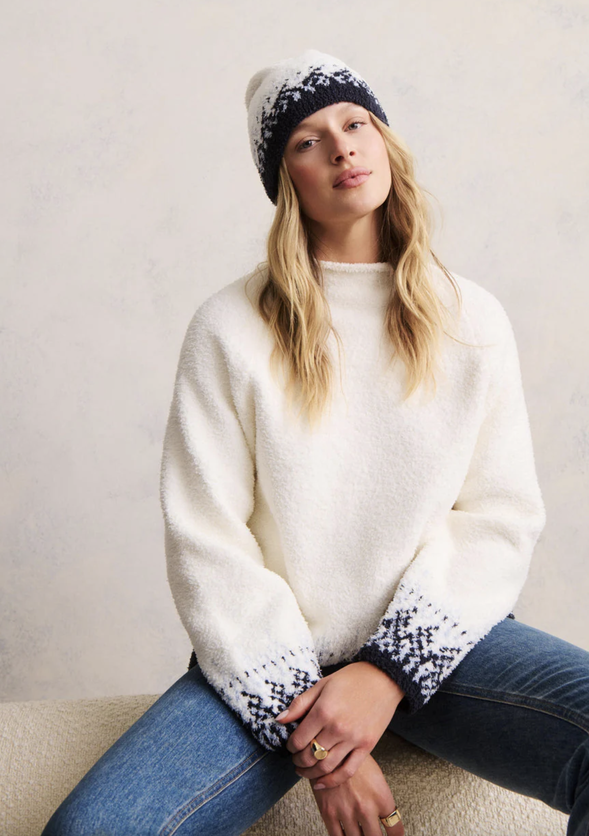 Barefoot Dreams Raglan Confetti Pullover and Beanie 